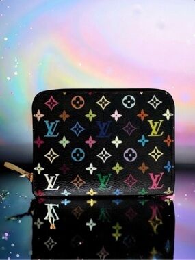 🆕💗LOUIS VUITTON Murakami Black Multicolor Monogram Zippy Coin Purse Gold-Tone HW